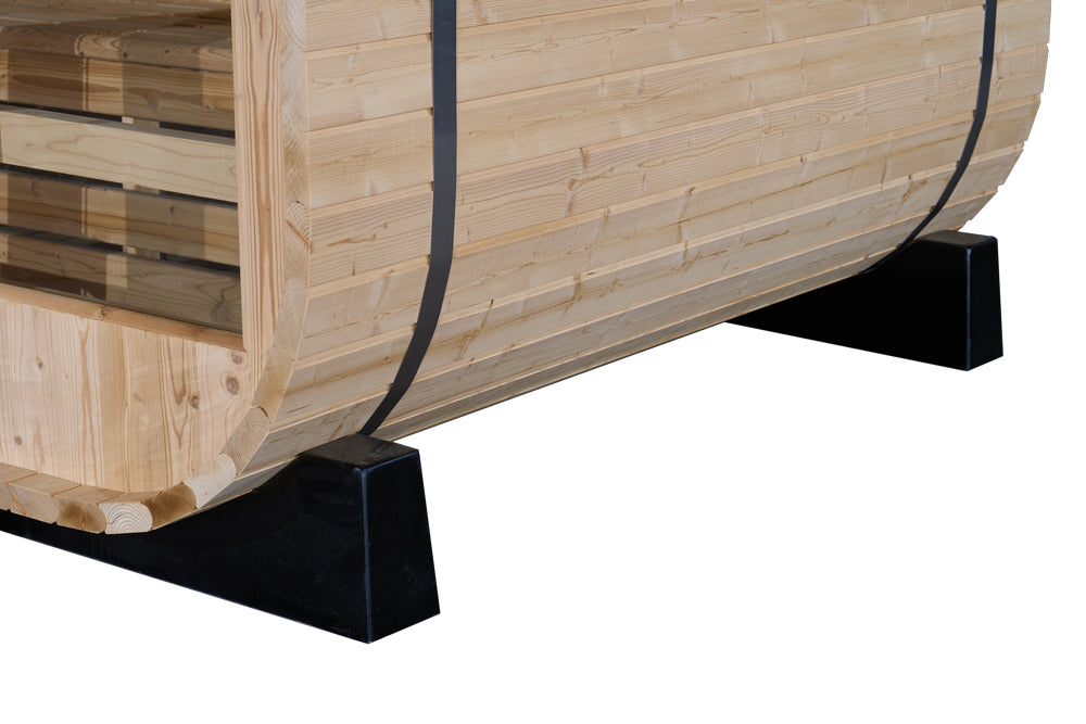 Wooden sauna with black base on a white background